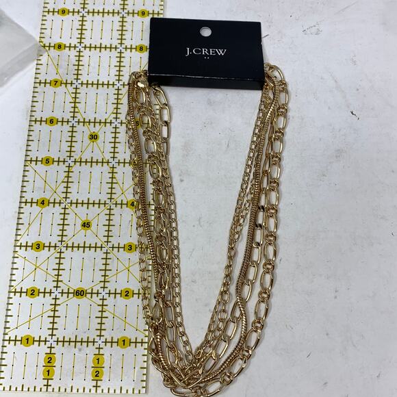 J.Crew Factory Mixed Chain Four Layer Necklace Gold Tone Metal NEW - Picture 5 of 5